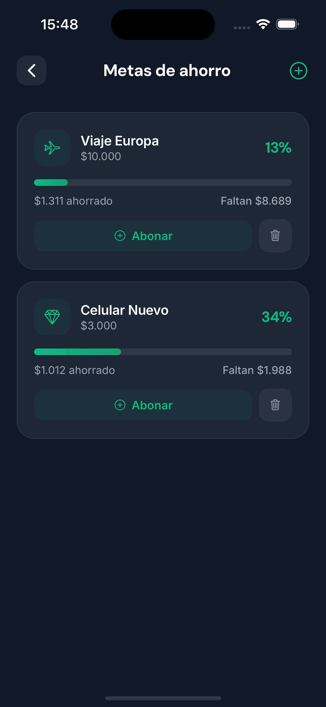 Metas de ahorro